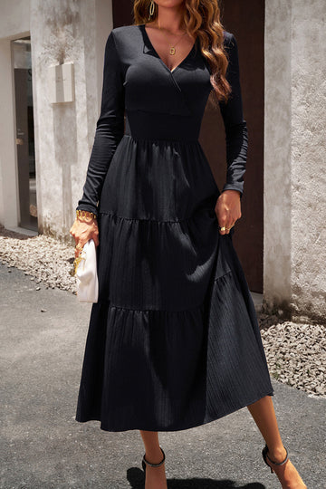 Svart En linje Lange ermer Casual Dress
